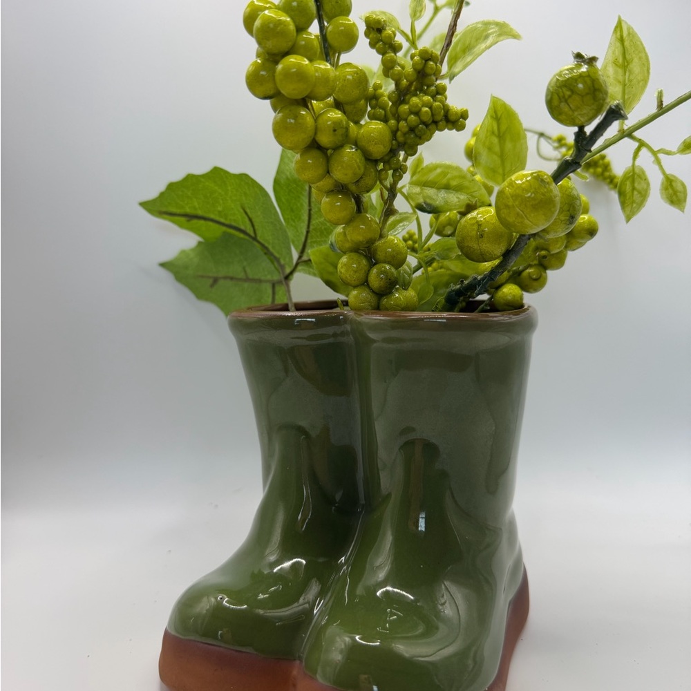 Eddie Bauer Olive Green Boot Planter with Faux Greenery